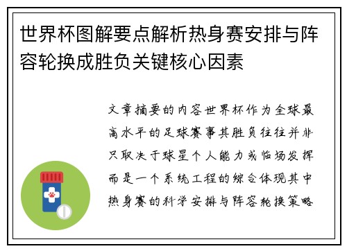 世界杯图解要点解析热身赛安排与阵容轮换成胜负关键核心因素